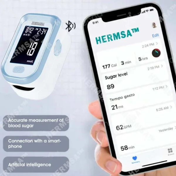 Hermsa™ Precision Noninvasive Bluetooth Blood Glucose and Ketone Testing Medical Device