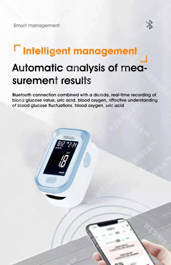 Hermsa™ Precision Noninvasive Bluetooth Blood Glucose and Ketone Testing Medical Device